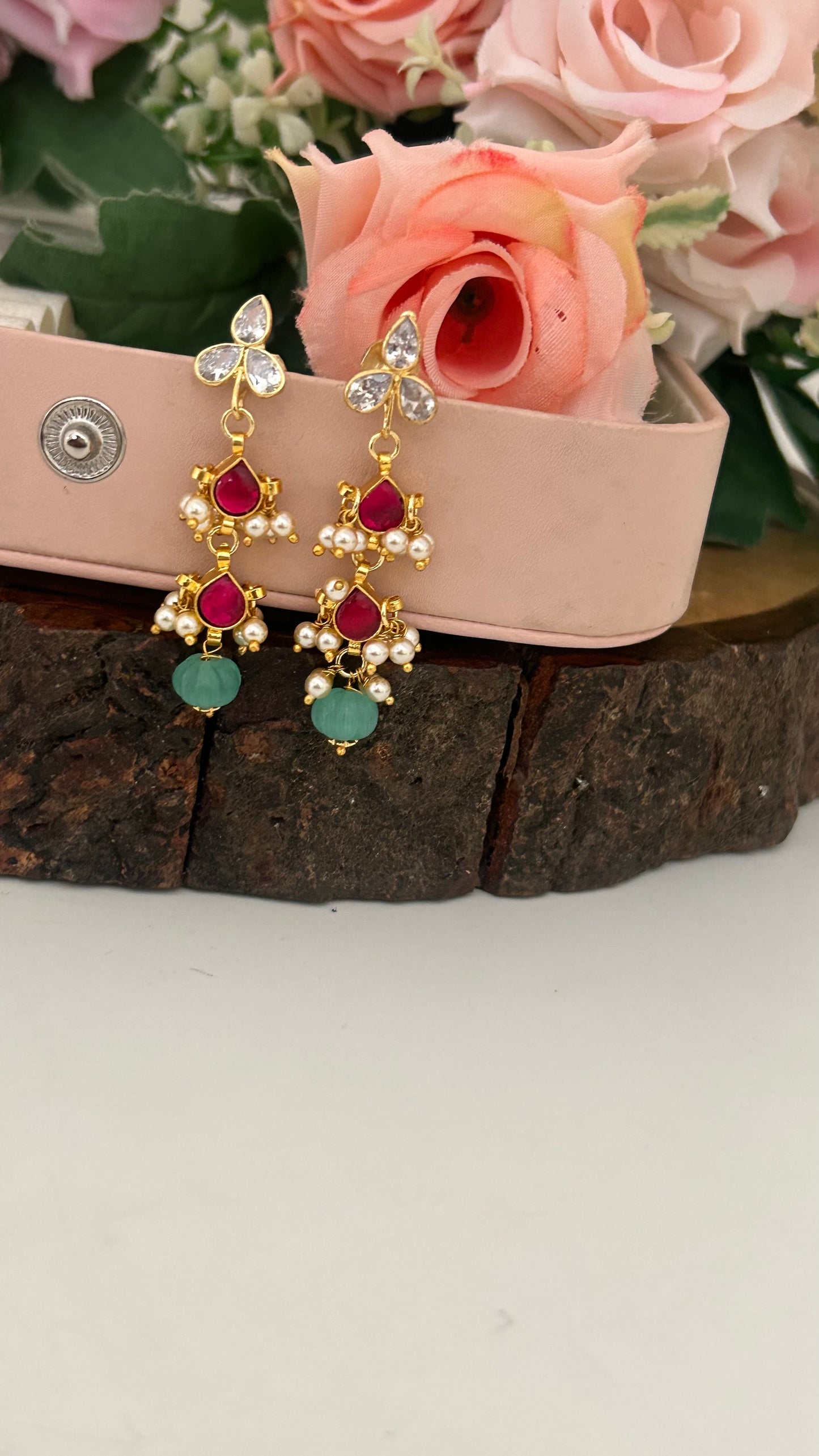 Polki Stud Earrings with Detachable Kundan Pearl Hanging | 2-in-1 Traditional Earrings