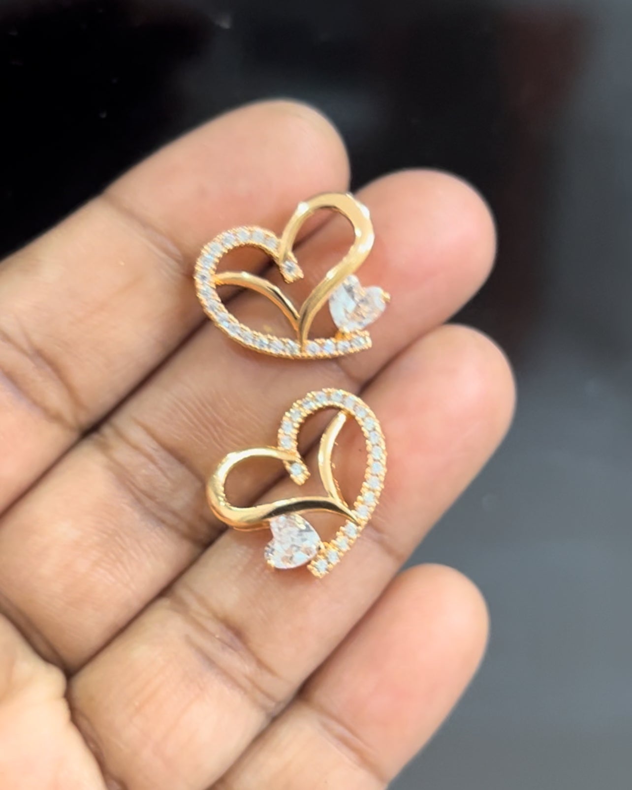 Golden Embrace Heart Earrings – CZ Stone Elegance
