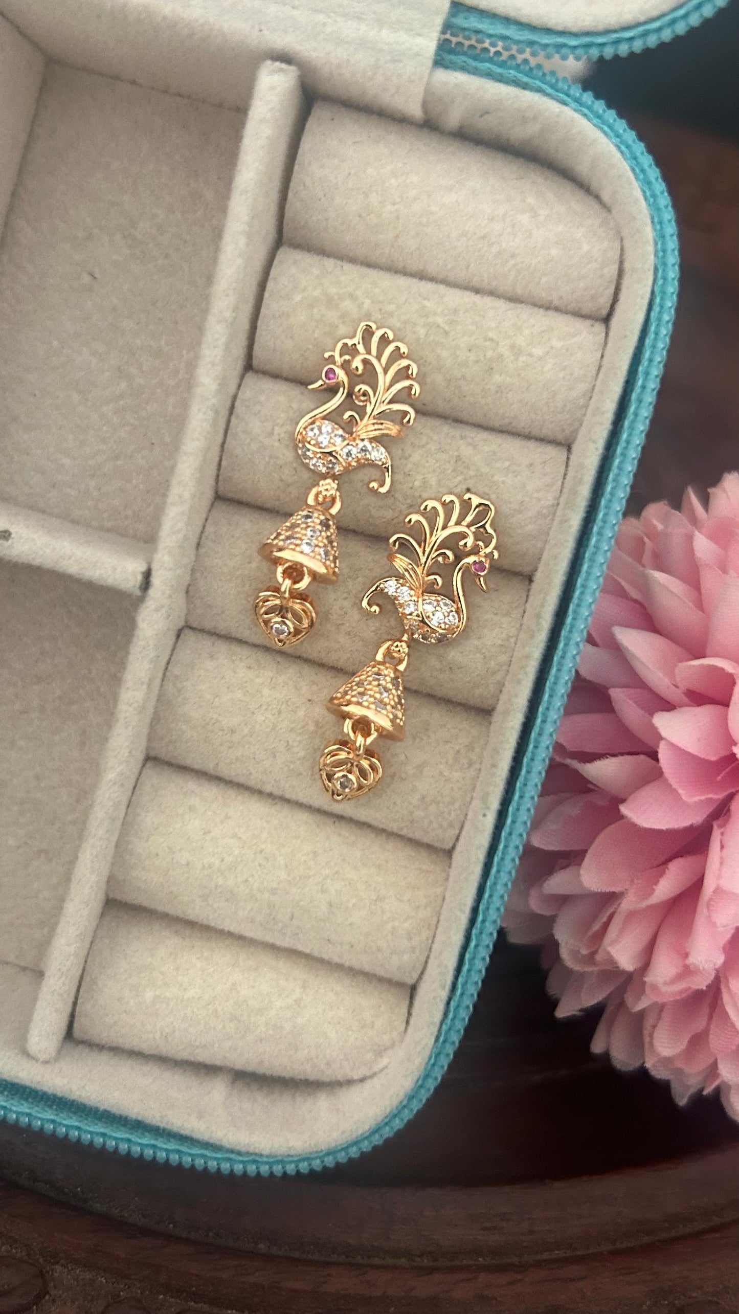 CZ white stone Jumka with peacock design