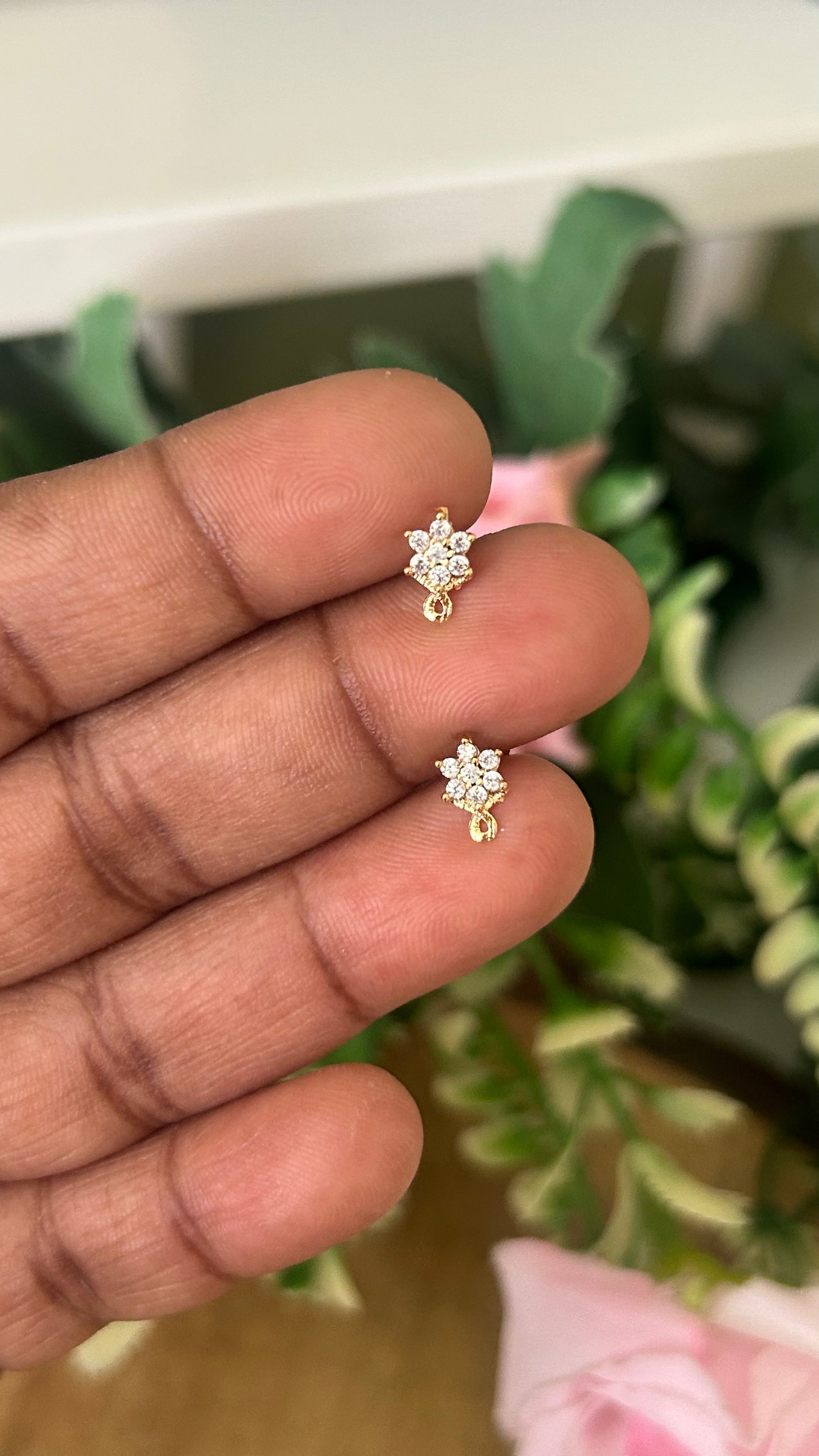 Tiny Floral Stud Earrings – Nose Pin Style Screw Back | Second Hole Studs