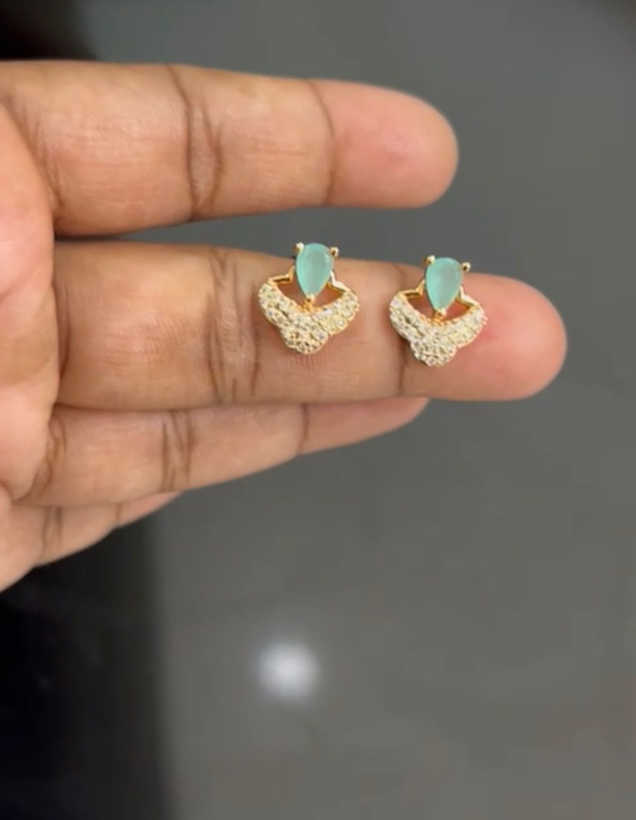 Midnight Teardrop Crown Studs – CZ Pavé Gold Earrings