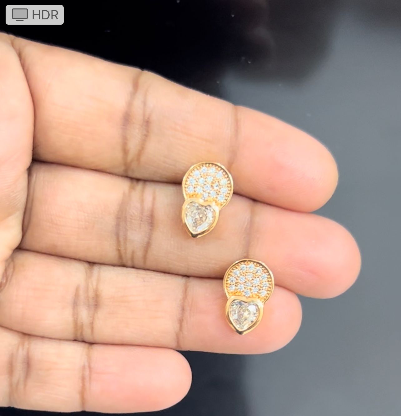 Twilight Heart CZ Studs – Dual Glam Sparkle in Gold Finish