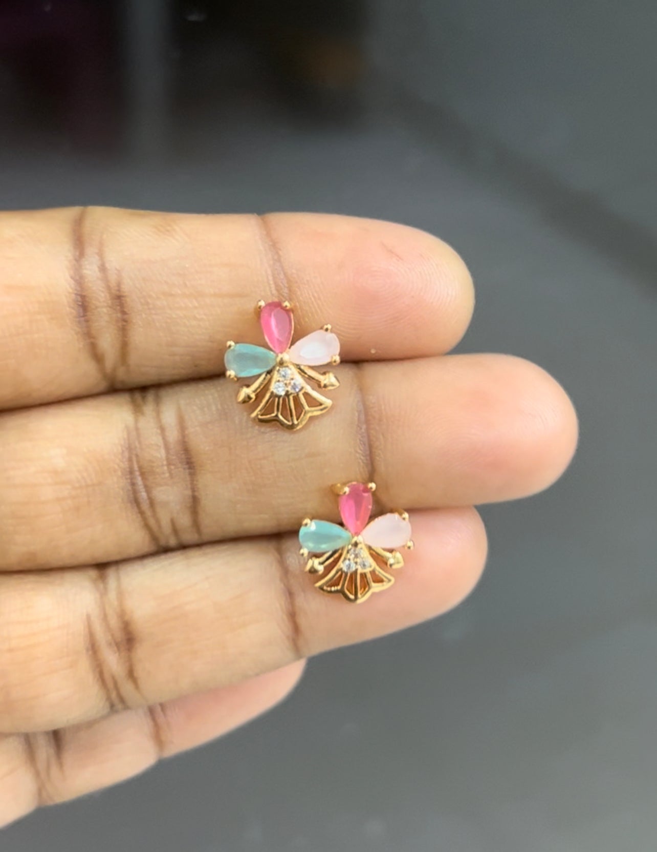 Lotus Gem Bloom Studs – Multicolor Petal Elegance with Crystal Sparkle