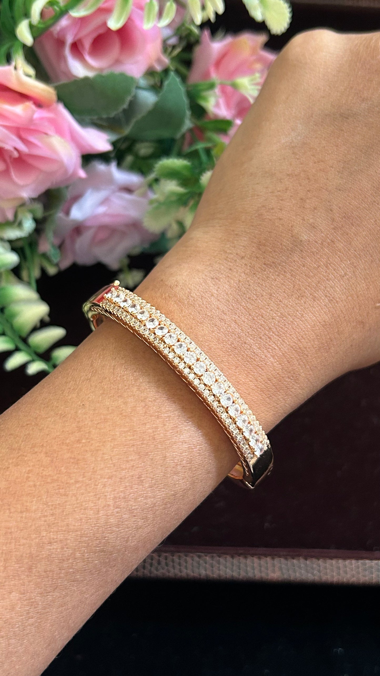 Luxury Rose Gold Finish CZ Openable Kada for Women