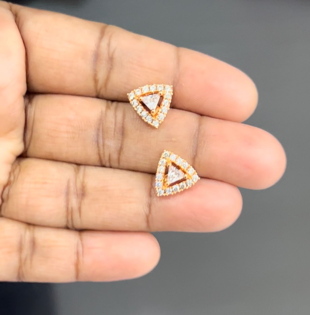 Geometric Triangle CZ Stud Earrings – Gold Plated Open Center Sparkle Design