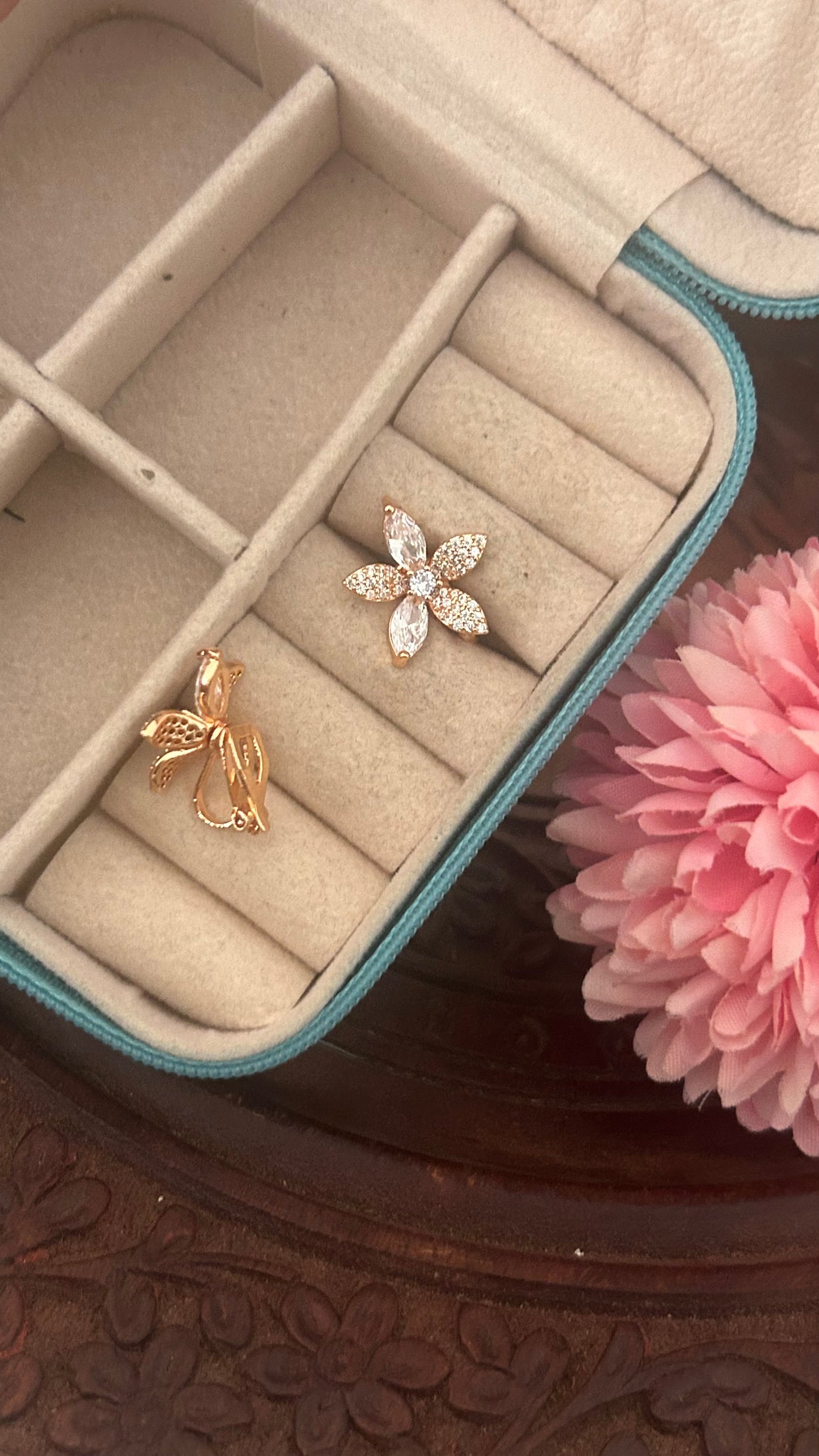 Cz pressing flower studs with clip