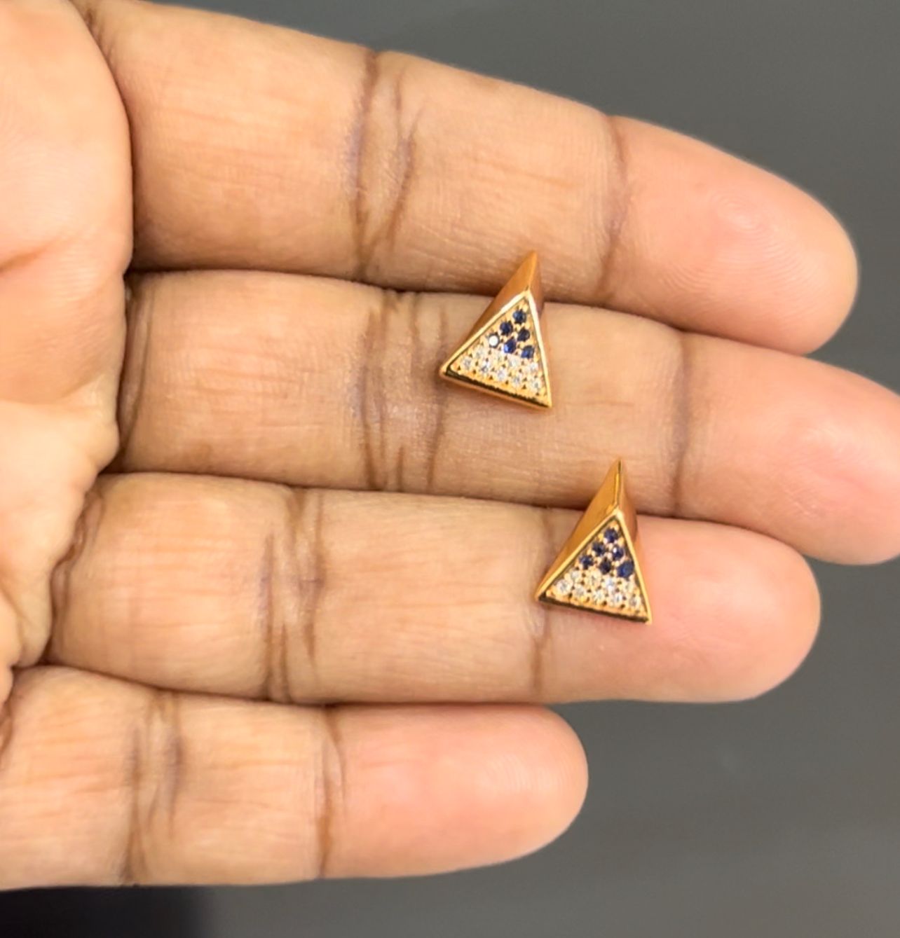 Minimalist Triangle Stud Earrings with Black and White CZ Crystals