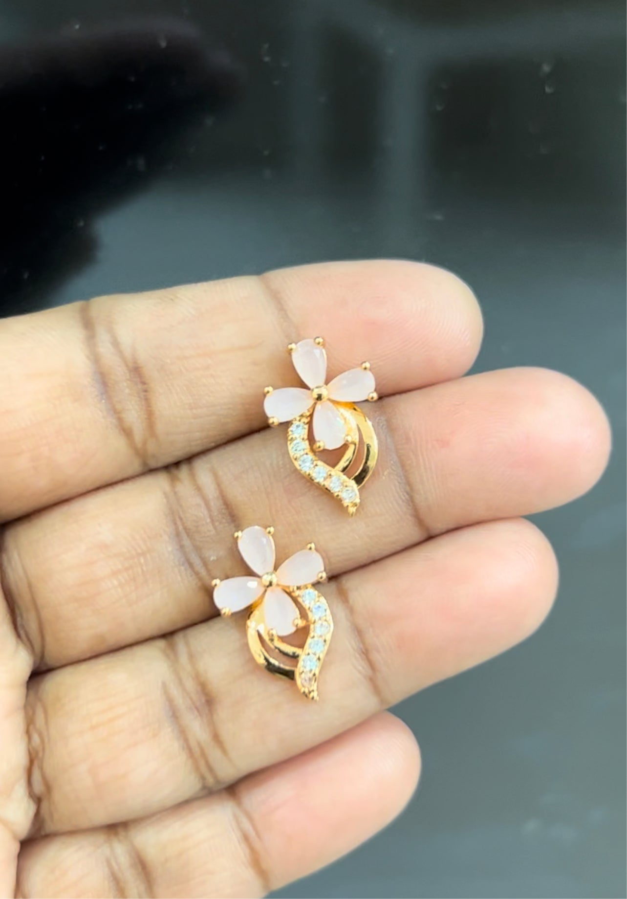 CZ peach color flower stud