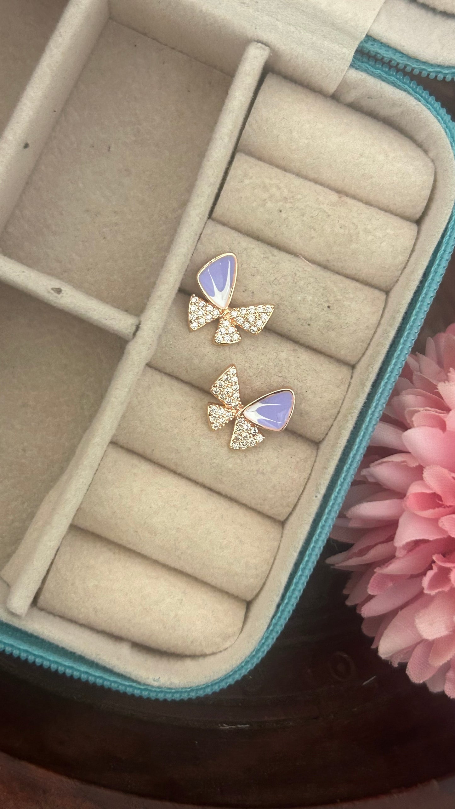 Cz purple butterfly stud