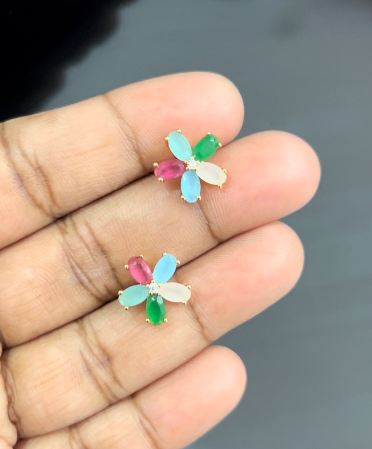 Pastel Petal CZ Crystal Flower Earrings for Women