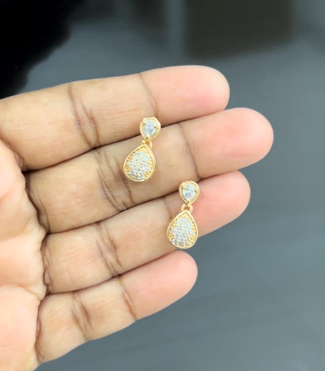 Gold Teardrop CZ Stud Earrings