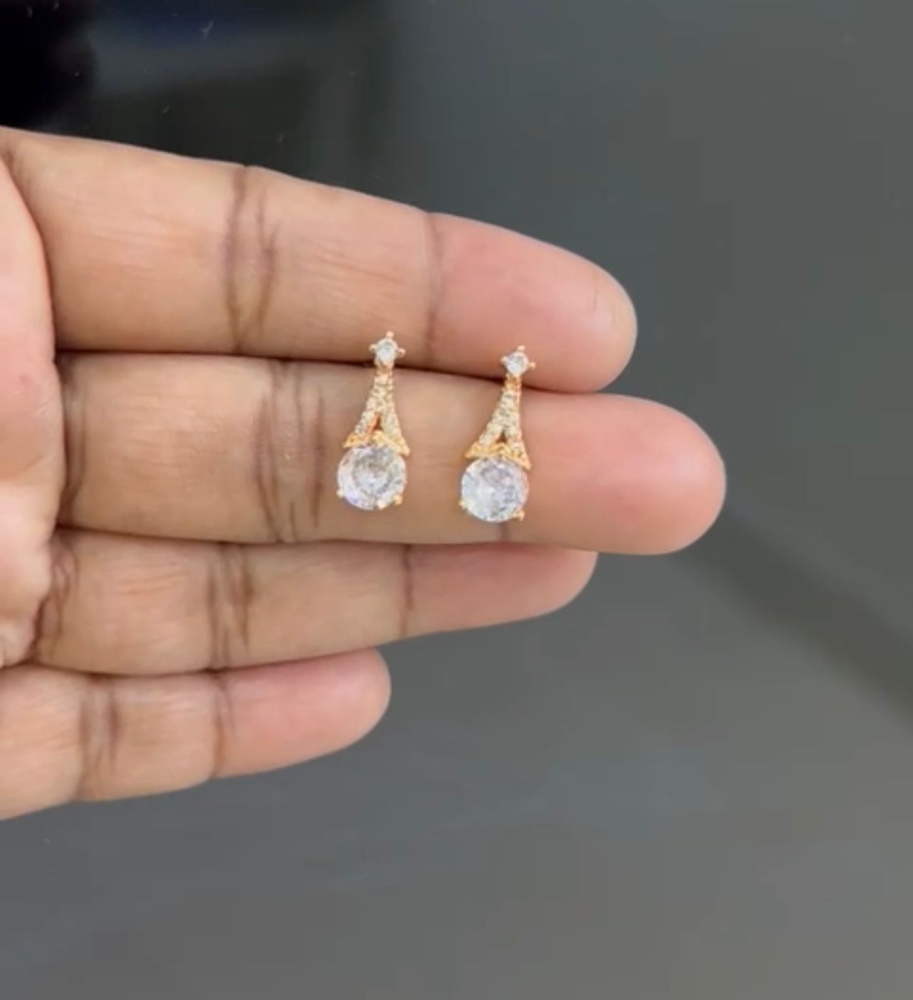 Teardrop Solitaire CZ Earrings – Gold-Plated Sparkling Drop Studs