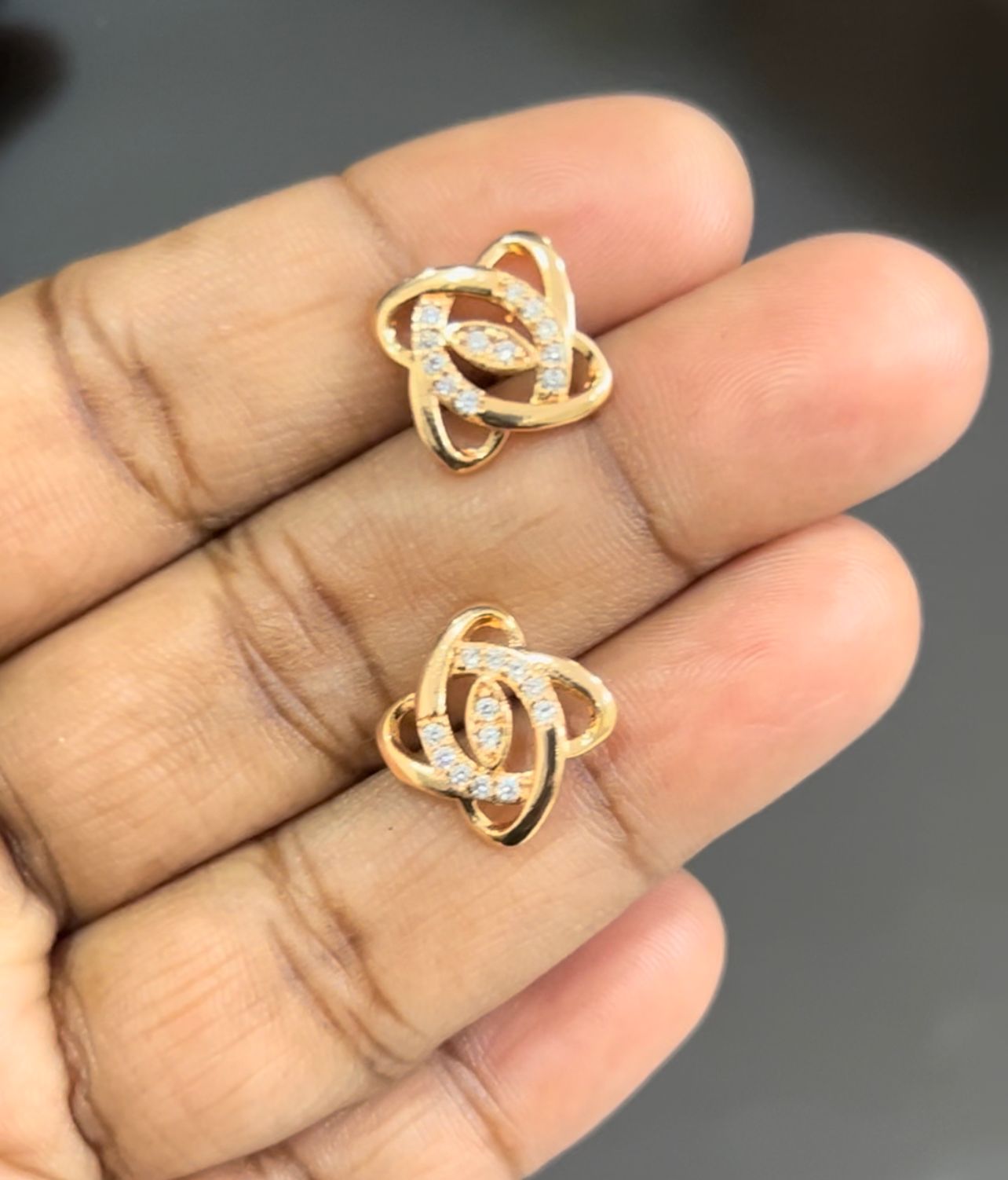 Galaxy Knot Stud Earrings – Gold-Plated Abstract CZ Studs for Women & Girls