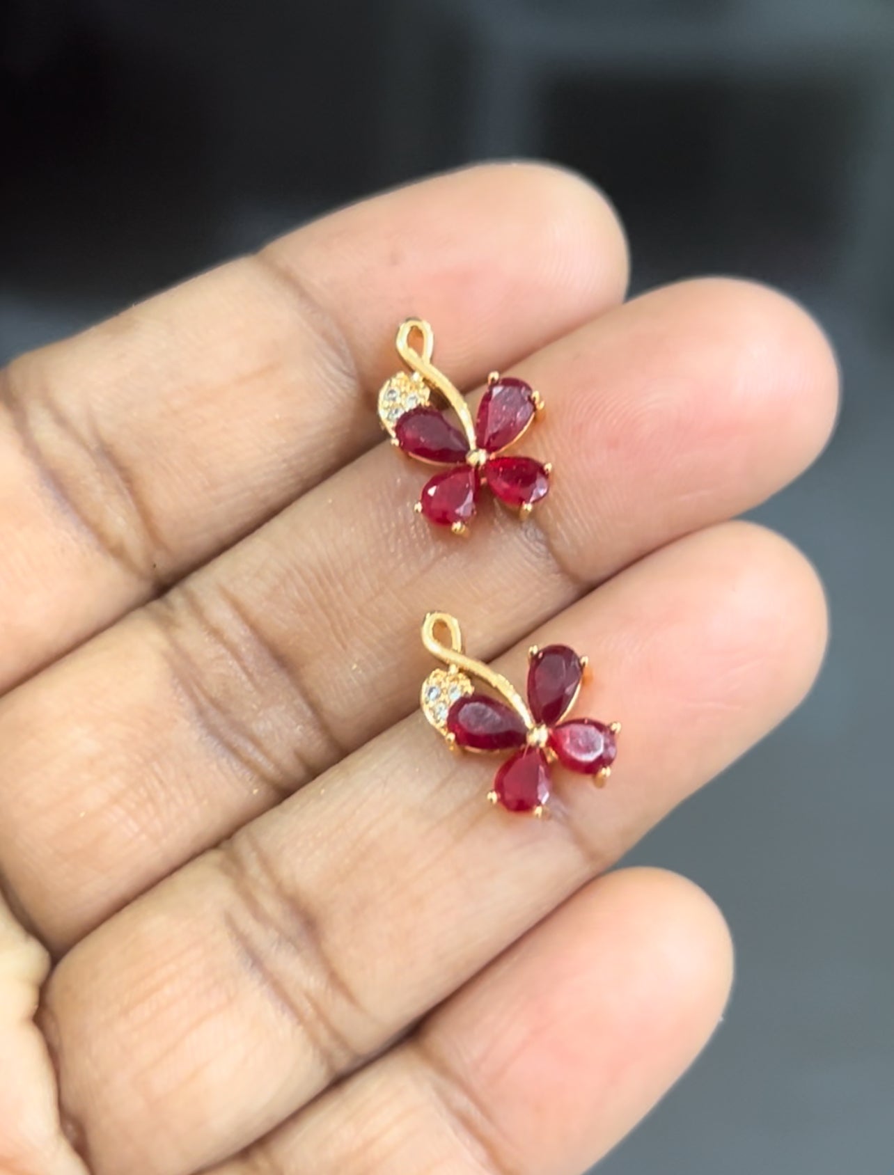Red Butterfly Stud Earrings with CZ Accent