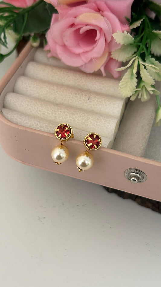 Panchaloha Stone Stud Earrings with Detachable Swarovski Pearl Drops