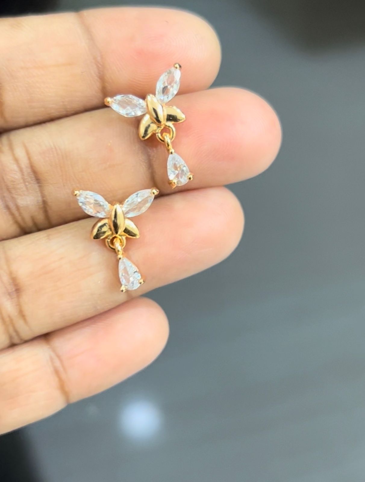 Crystal Floral Drop Stud Earrings