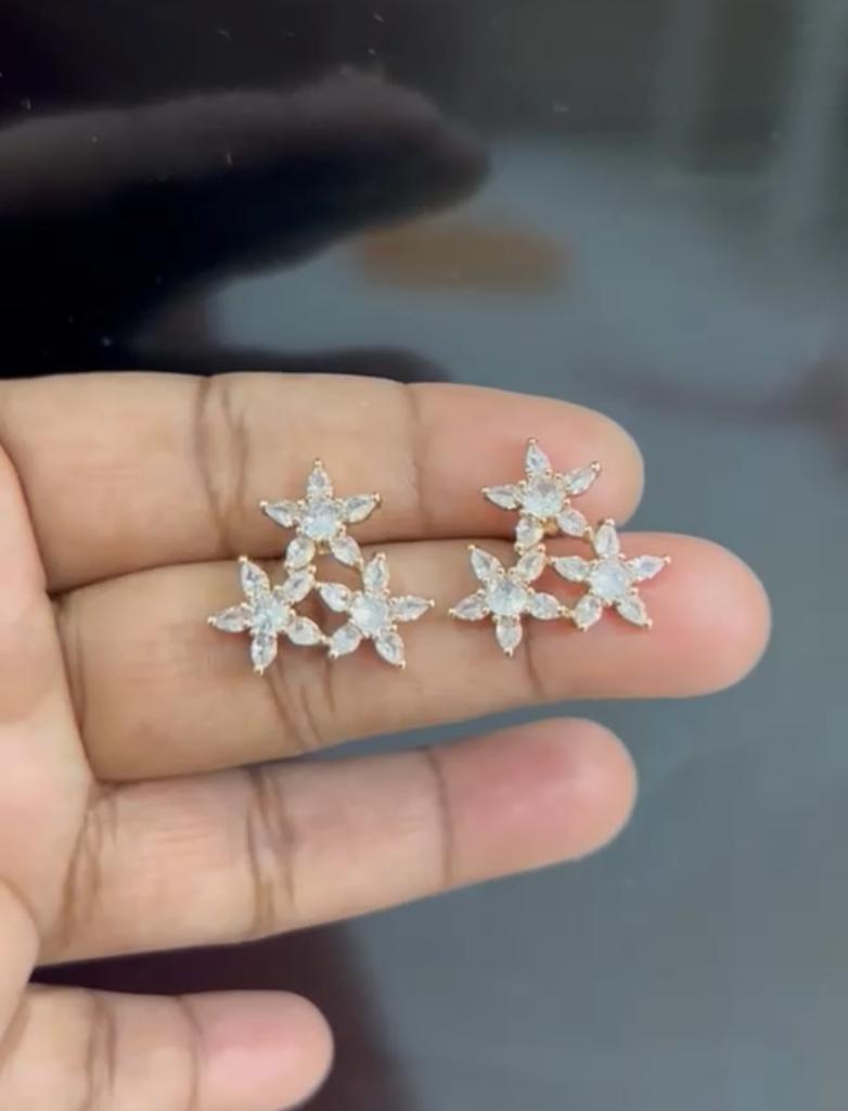 Triple Star Diamond Stud Earrings – Sparkling CZ Cluster for Elegant Looks