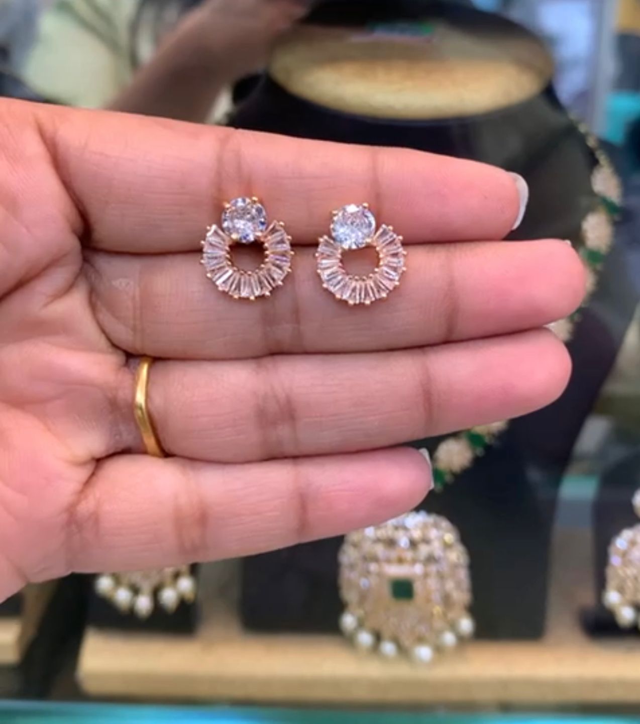 Radiant Half-Halo Stud Earrings with Center Stone & Baguette CZ Crystals