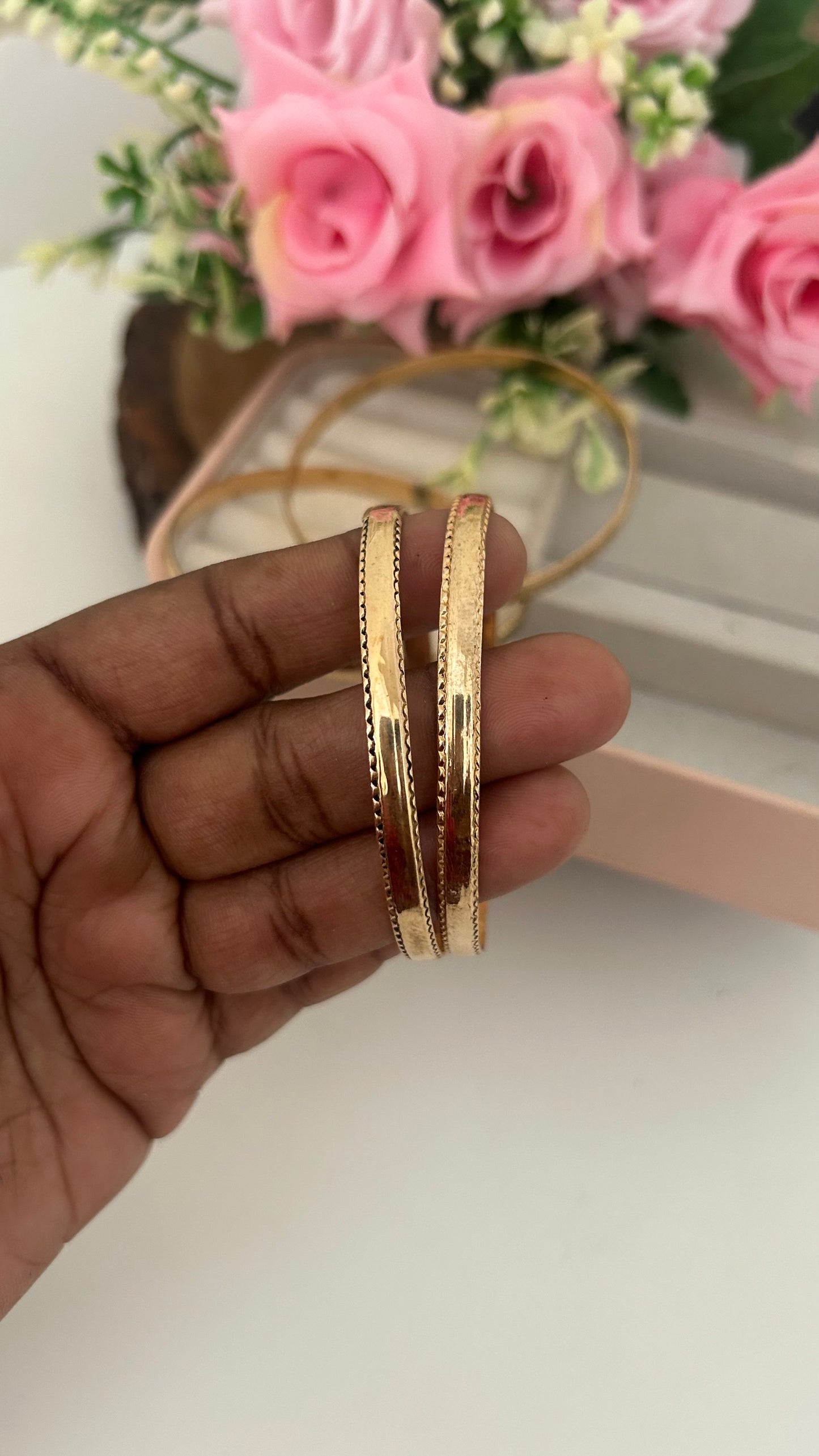 Classic Line-Pattern Panchaloham Unpolished Bangles – Traditional Handmade Pair of 2, Lightweight Design