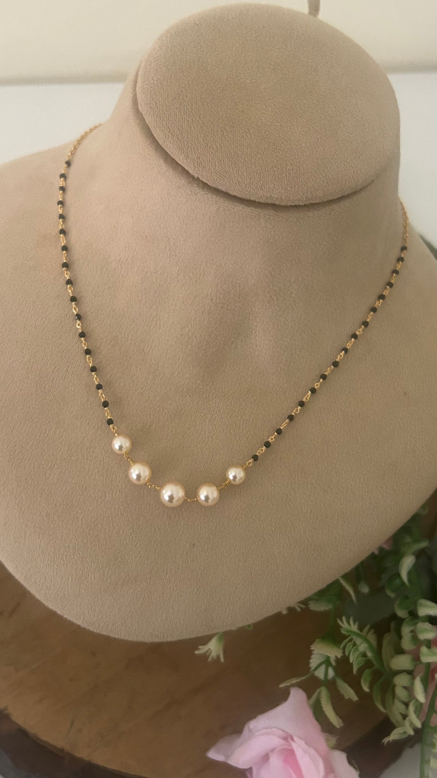 Classic Pearl Black Beads Mangalsutra Chain– 16 Inch