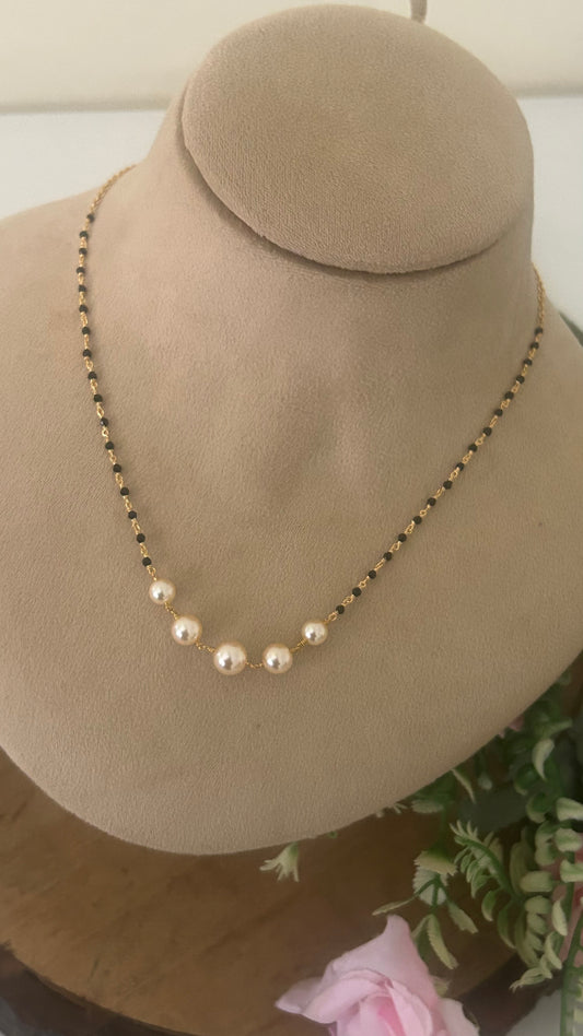 Classic Pearl Black Beads Mangalsutra Chain– 16 Inch