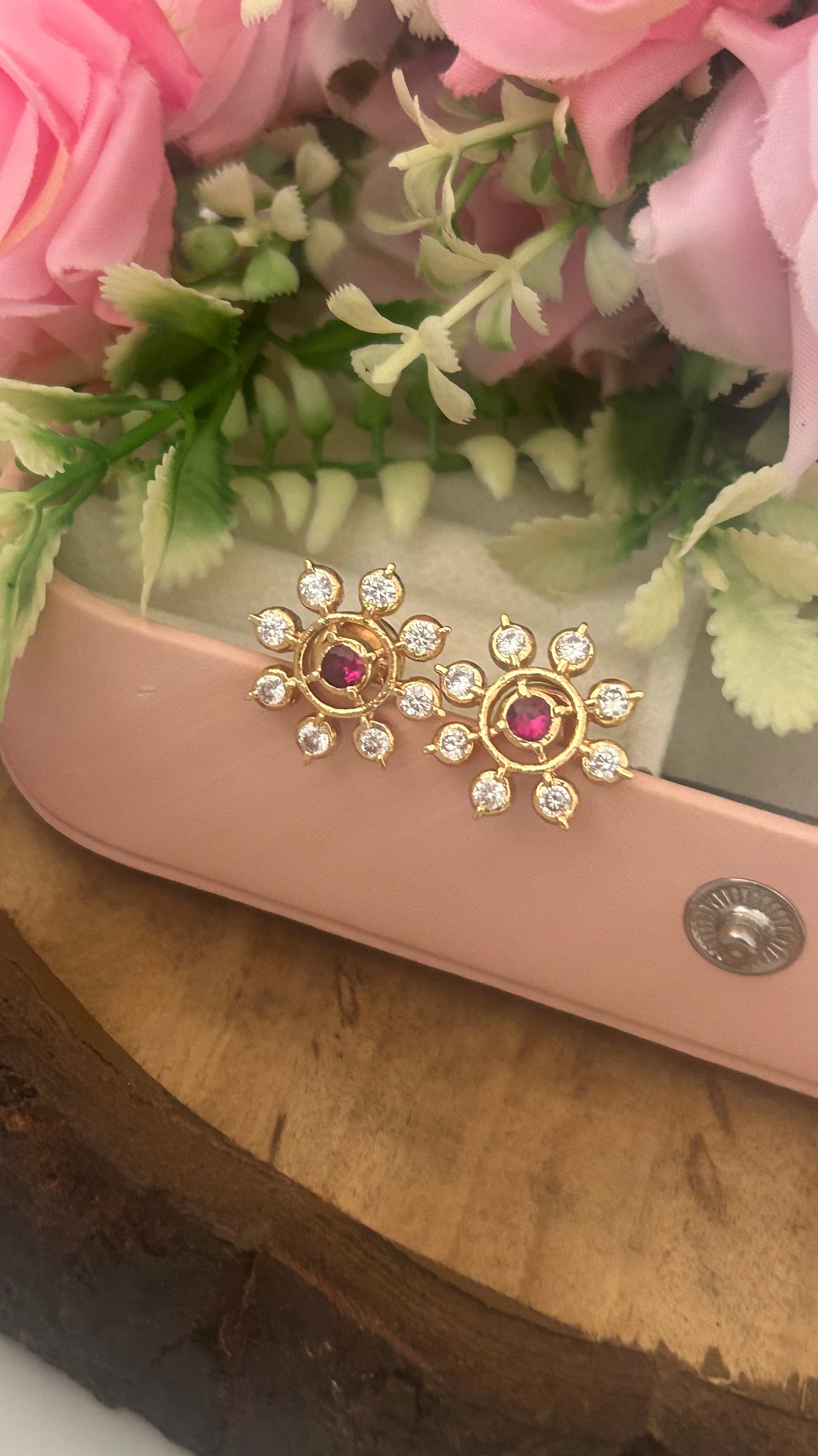 Panchaloham Sunflower Studs with middle red stone
