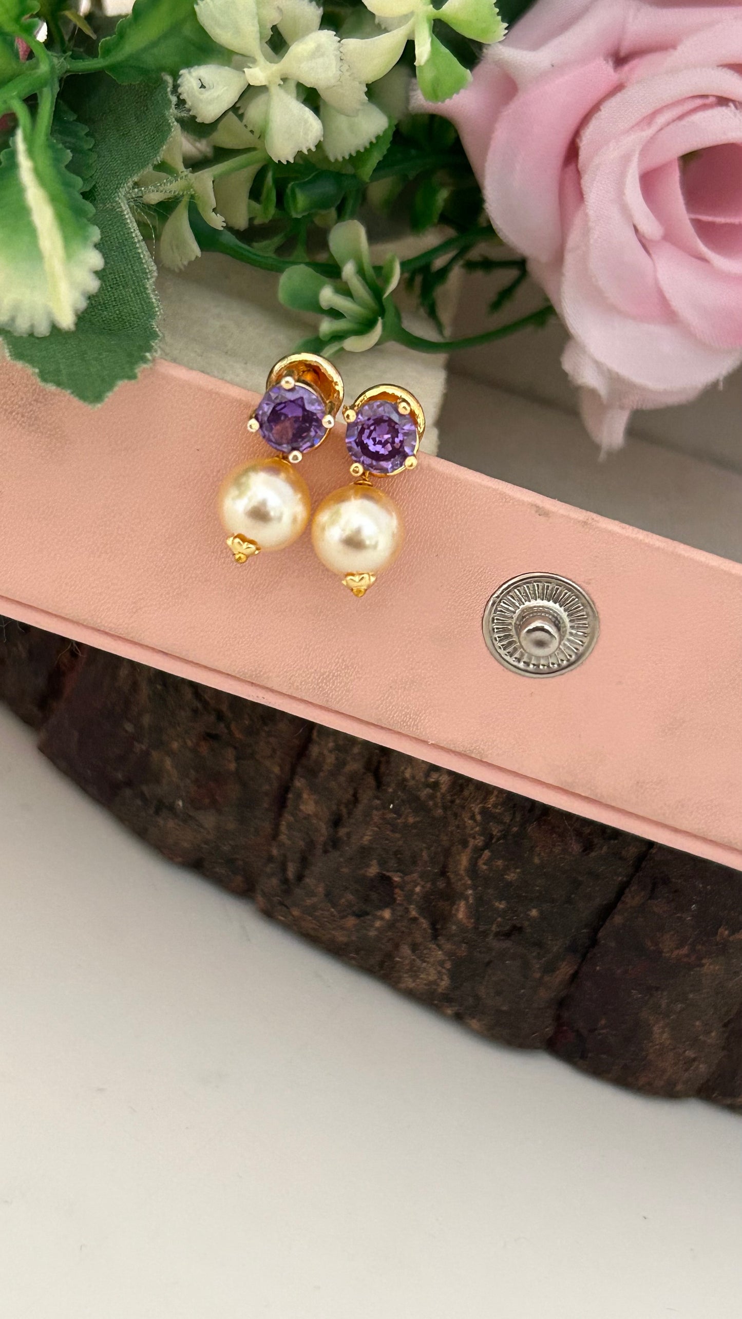 Panchaloha Stone Stud Earrings with Detachable Swarovski Pearl Drops
