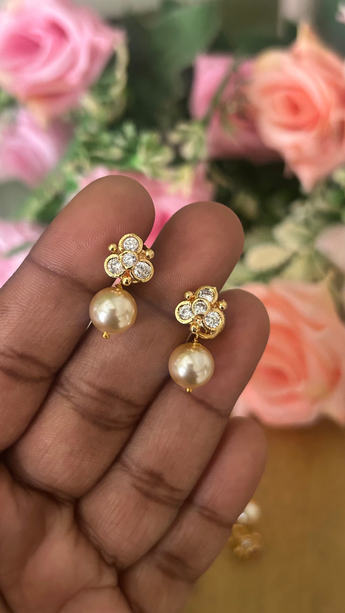 Classic Panchaloham White Stud earrings– South Indian Heritage Jewelry Design
