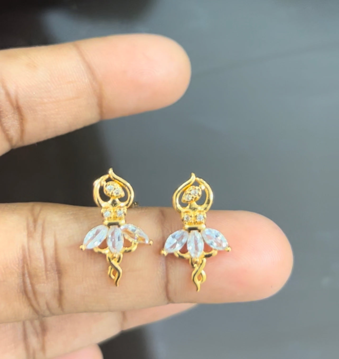 Crystal Ballerina Drop Studs – Graceful Dance-Inspired Sparkle Earrings