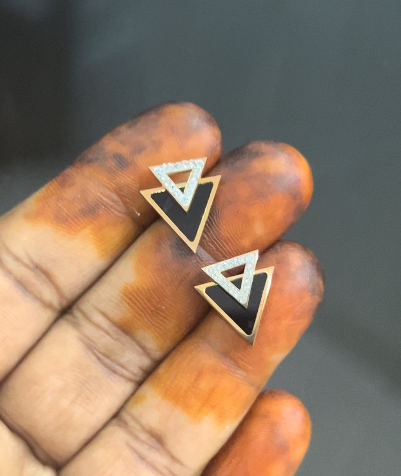 CZ triangle earrings in black