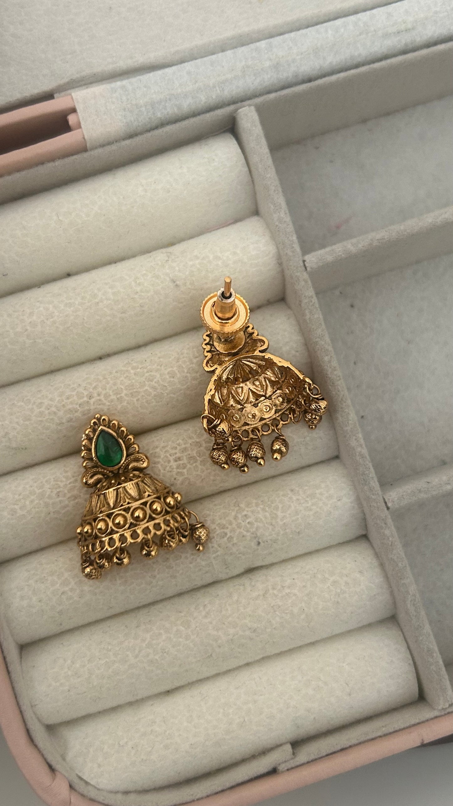 Traditional Semi Butta Jhumkas with Pear Drop Design