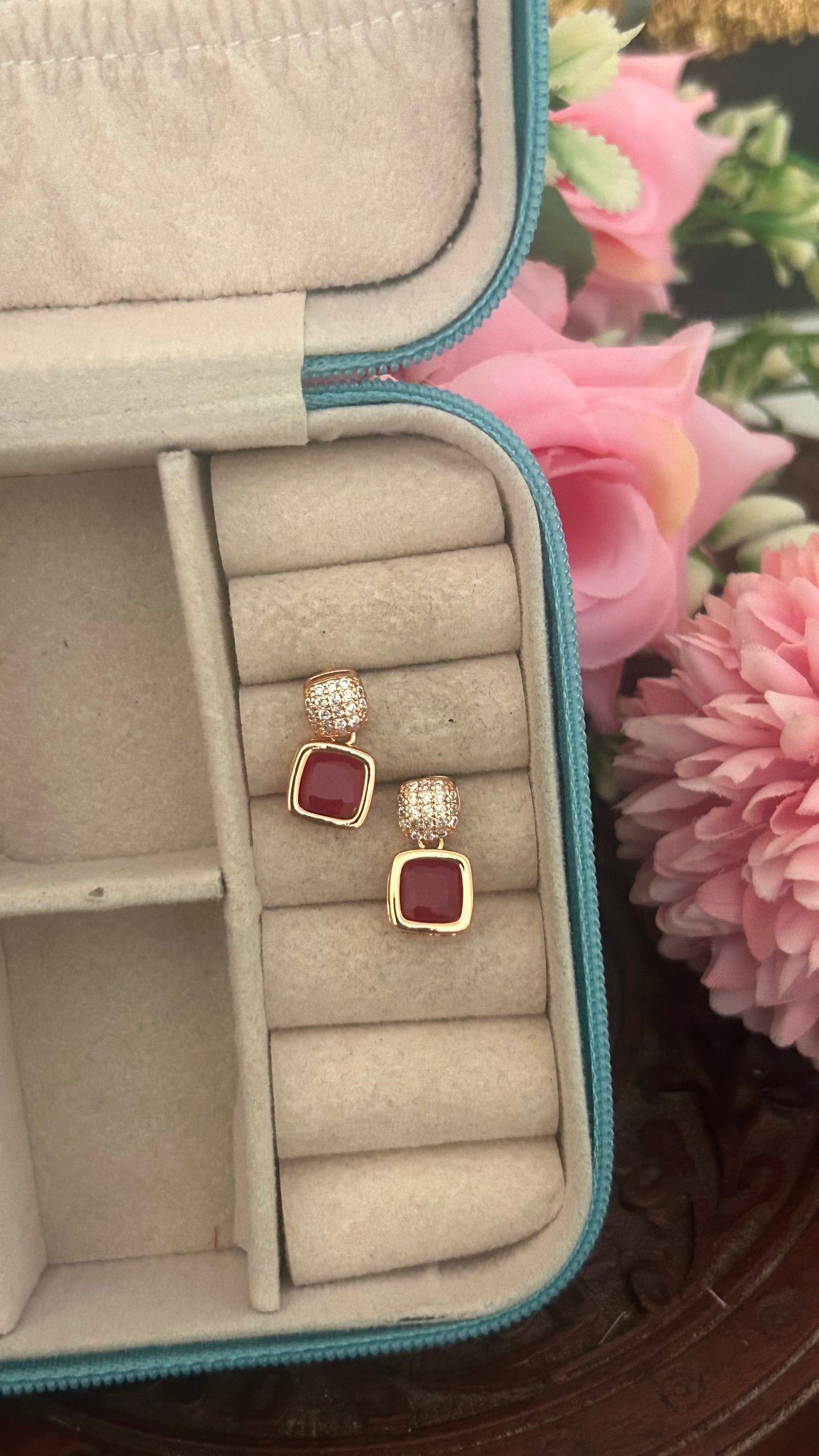 CZ red cute earrings