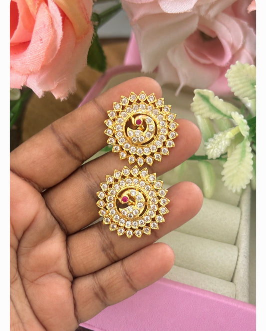 Polished Panchaloham Peacock Motif Big Stud Earrings