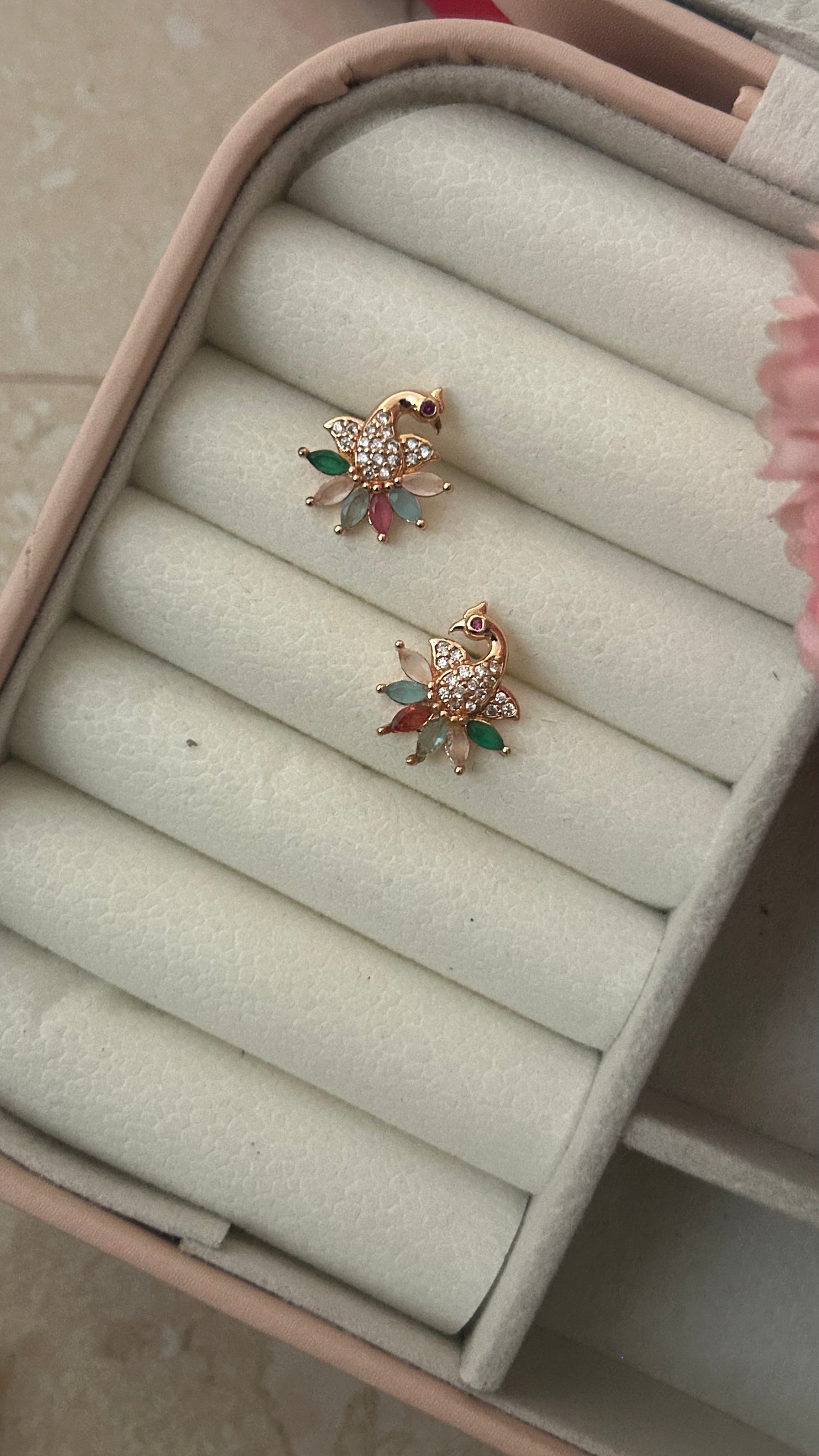 CZ MULTICOLOURED PEACOCK STUDS