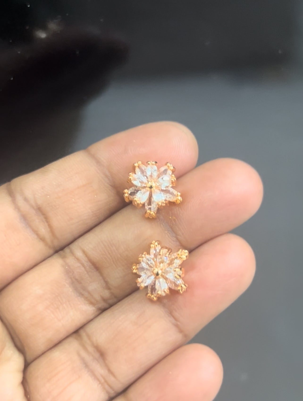 Floral Crystal Stud Earrings – Elegant Gold-Tone Petal Design for Daily & Festive Wear