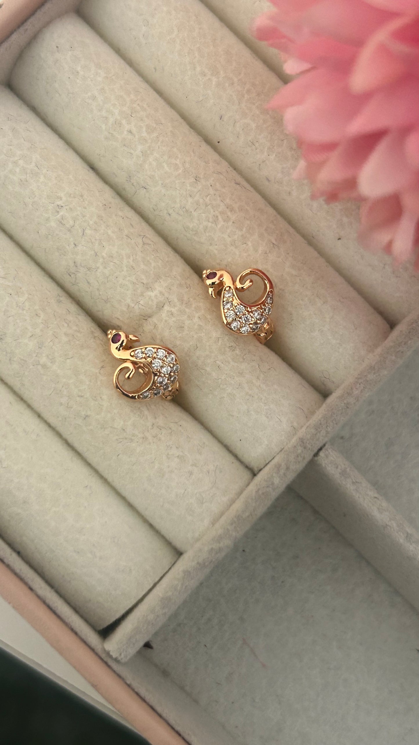"Crystal Studded rose gold Peacock Hoops for Women"