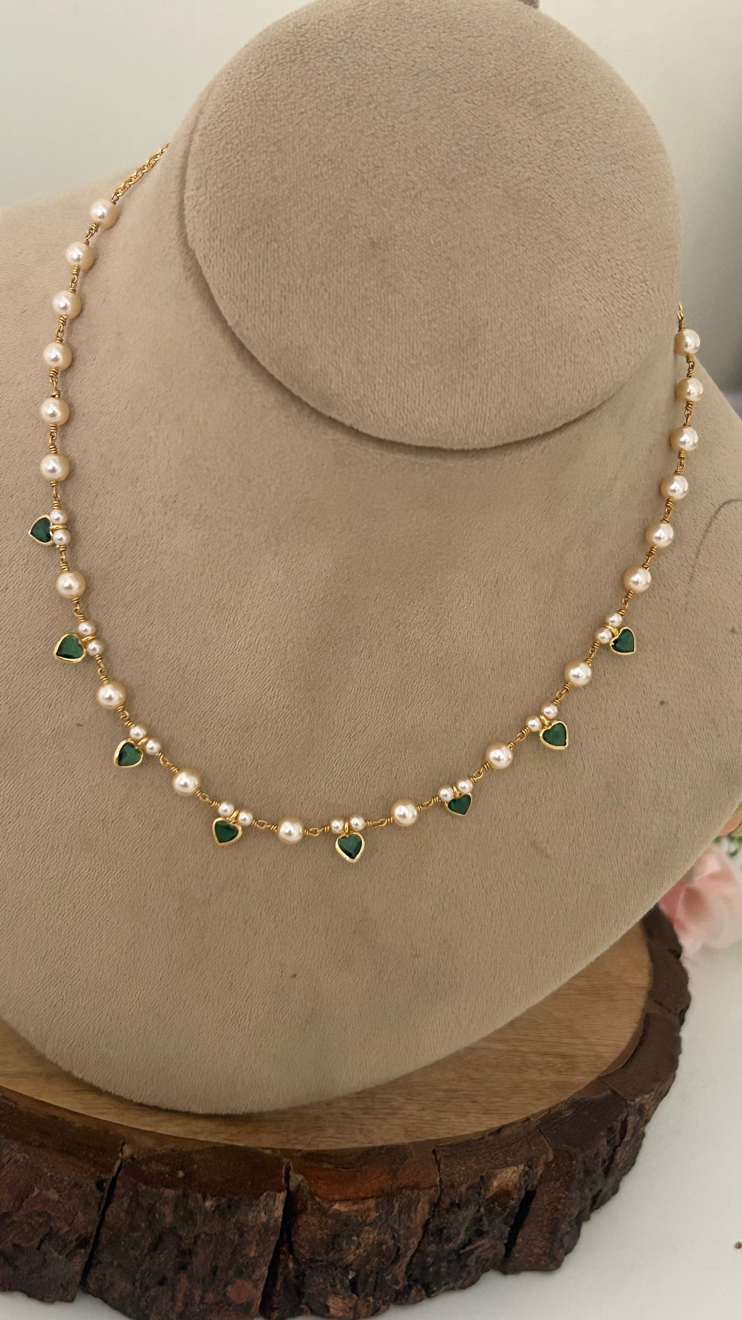 Stylish 16 inches Swarovski Pearl Necklace with Polki Heart Drops for Women