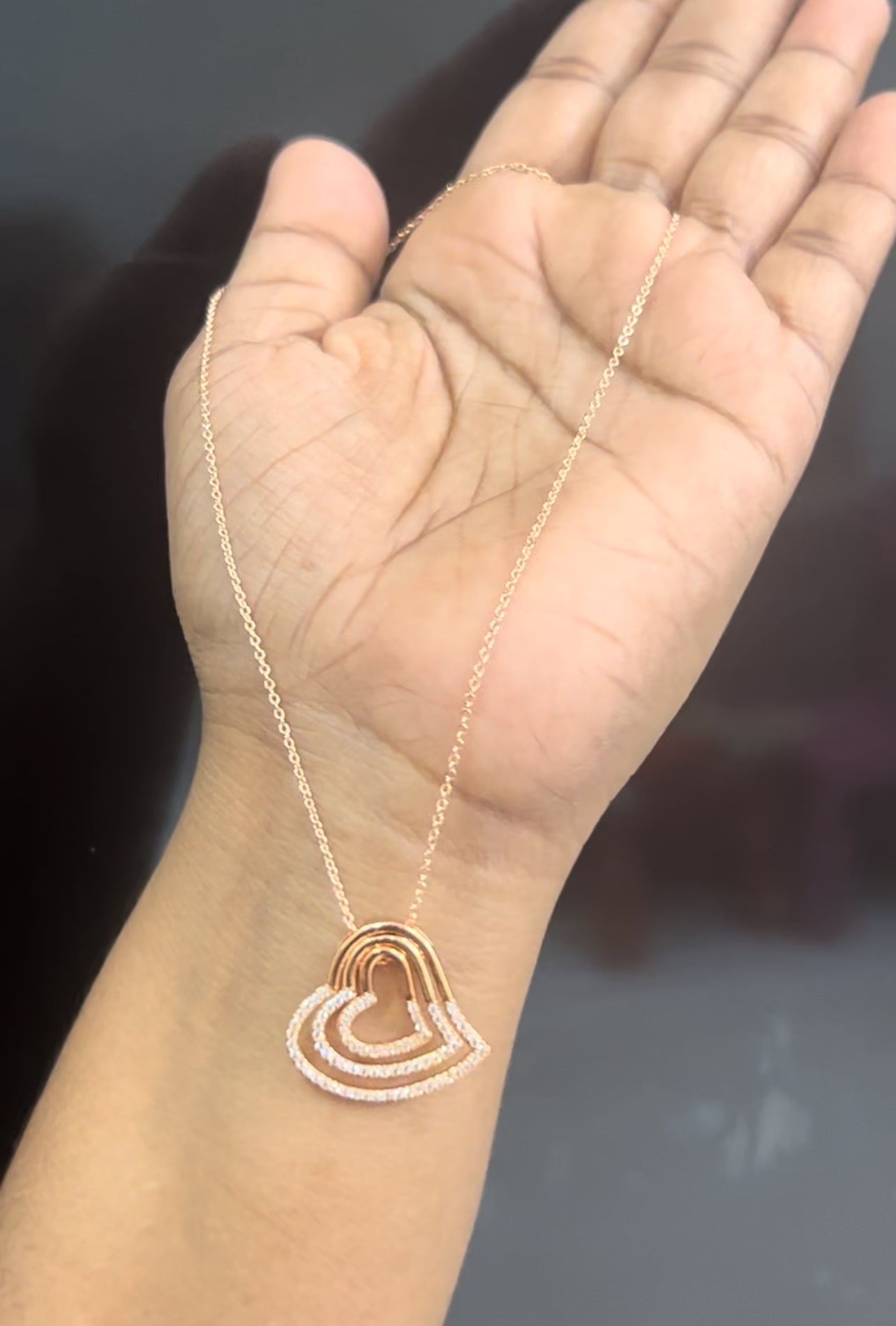 "Elegant Triple Heart CZ Pendant Necklace for Women – Rose Gold Finish"