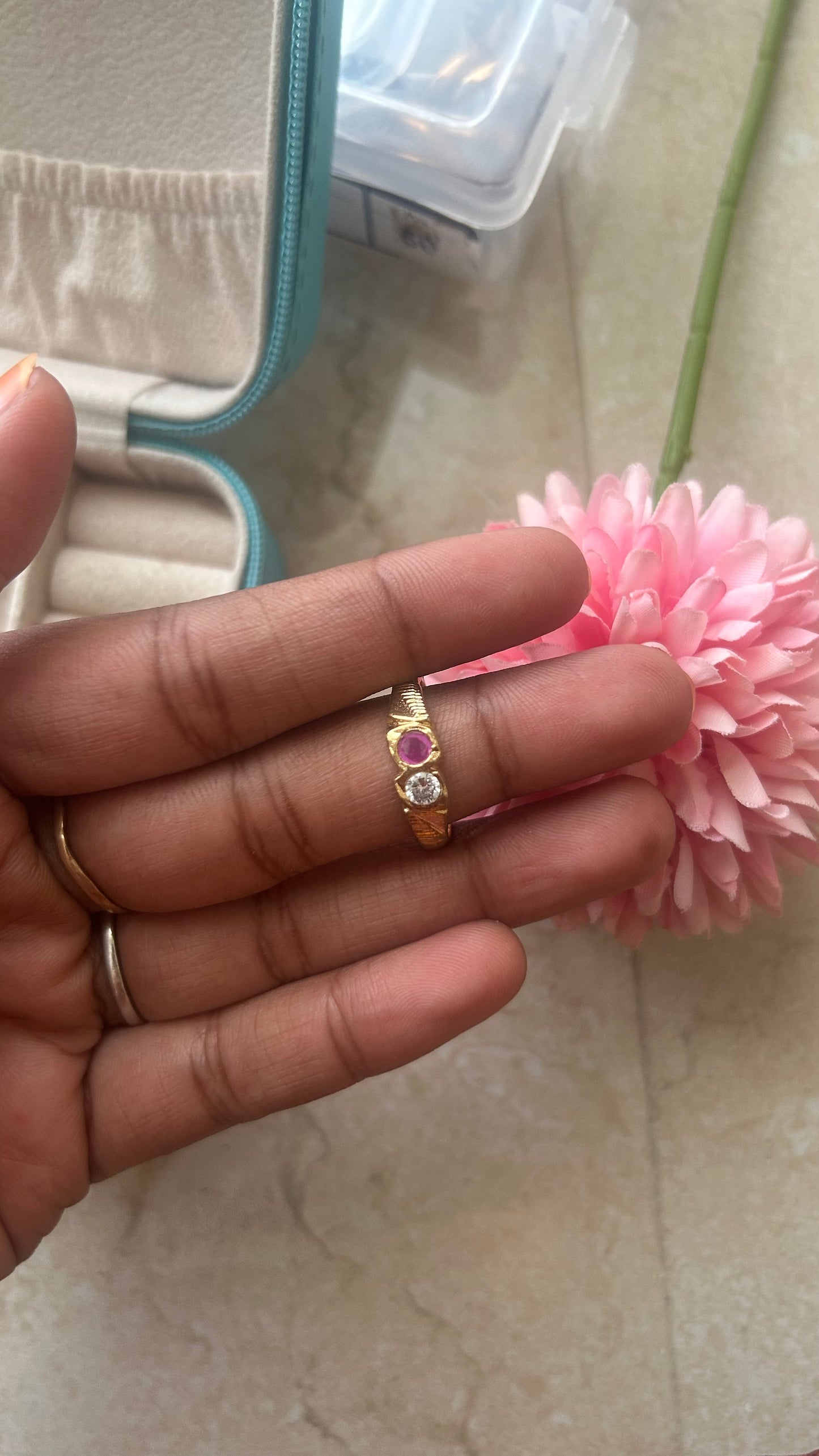 Panchaloham 2 stone finger ring