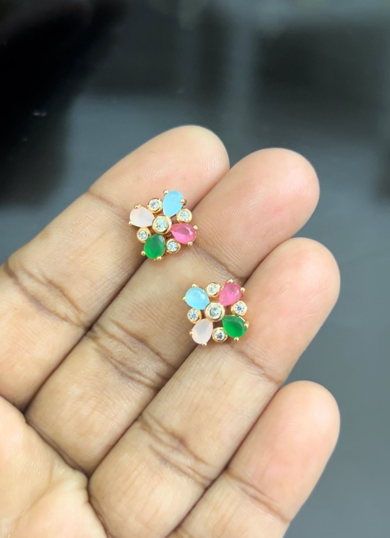 Garden Gleam Stud Earrings – Multi stone Floral Sparkle for Festive Charm