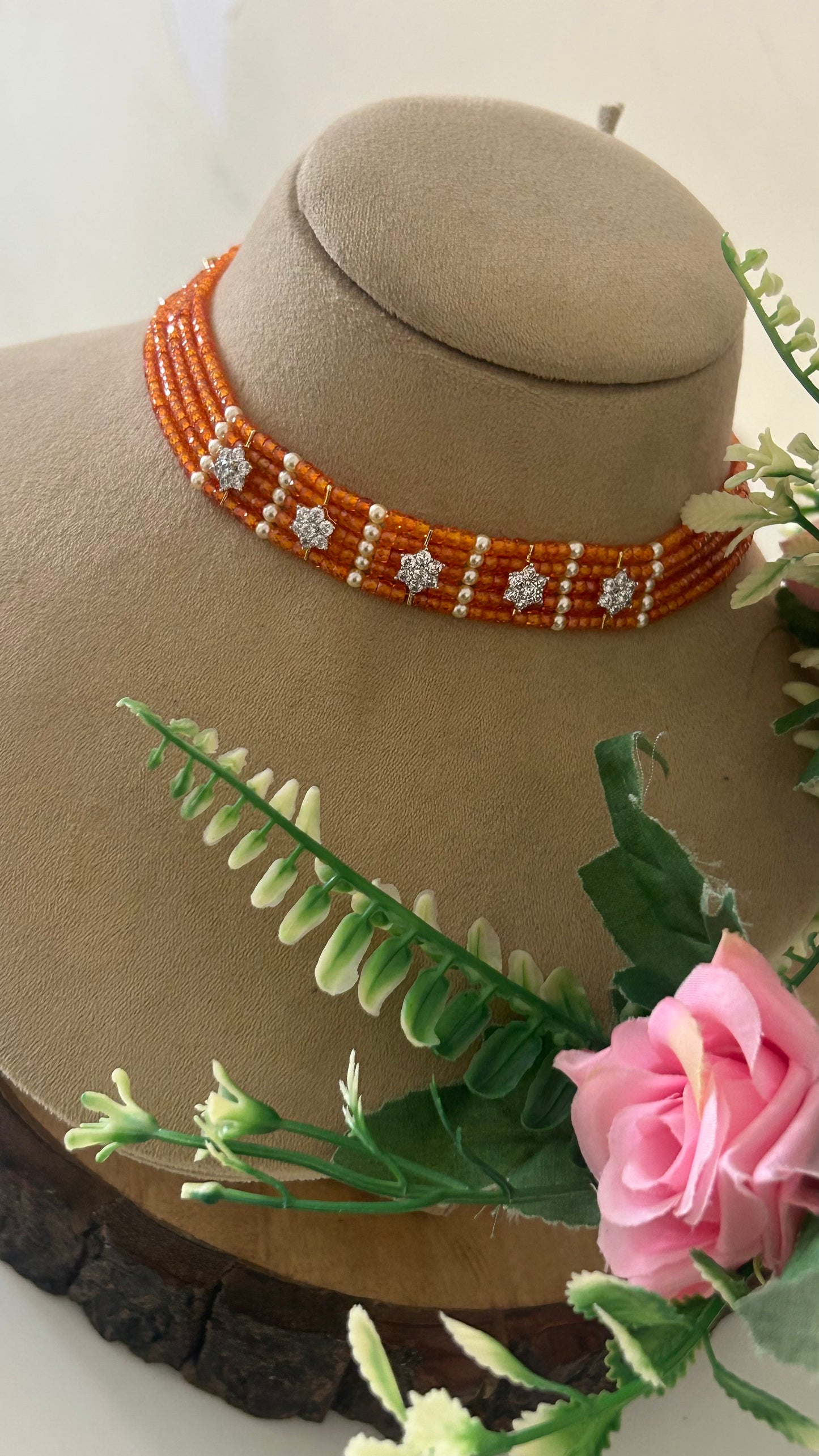 Trendy Orange Ethnic Choker Necklace | Lightweight Party Wear Jewellery