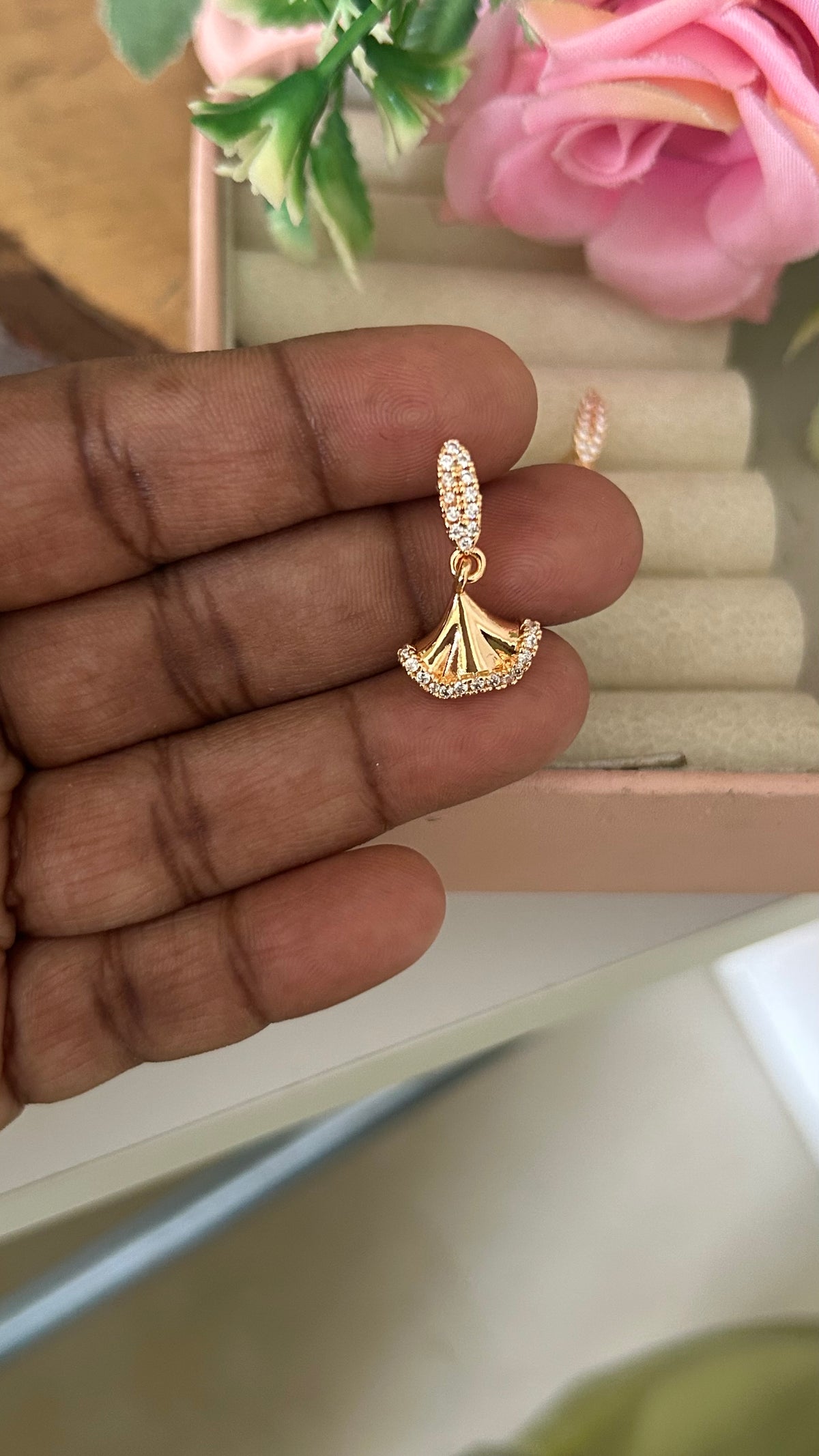 Geometric Fan Shaped CZ Earrings