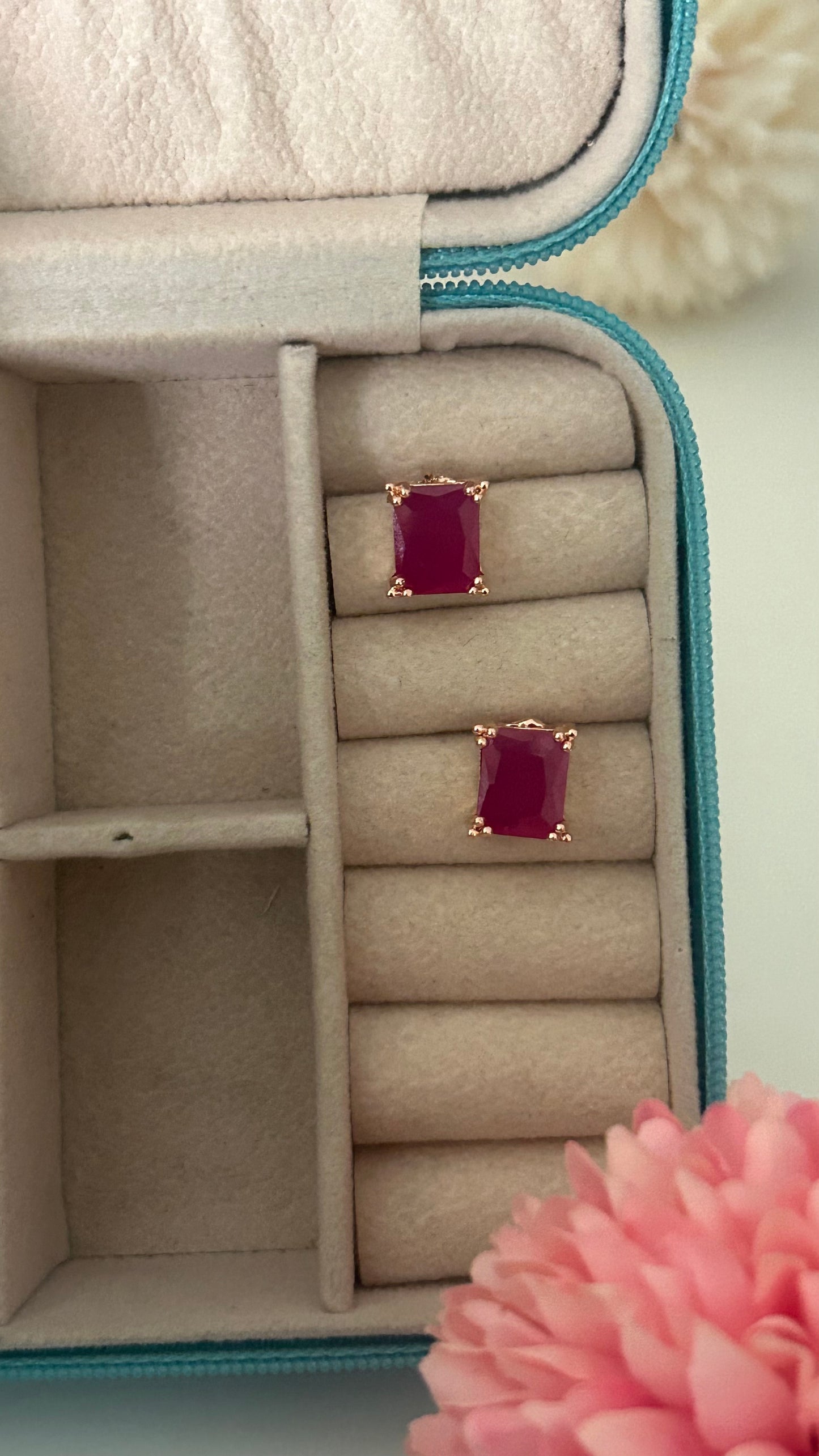 CZ red stone rectangle stud