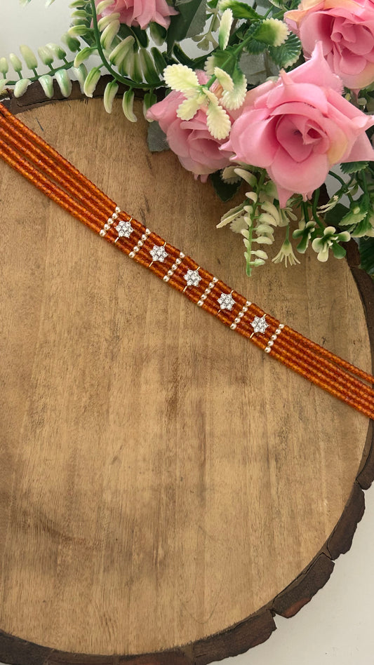 Trendy Orange Ethnic Choker Necklace | Lightweight Party Wear Jewellery