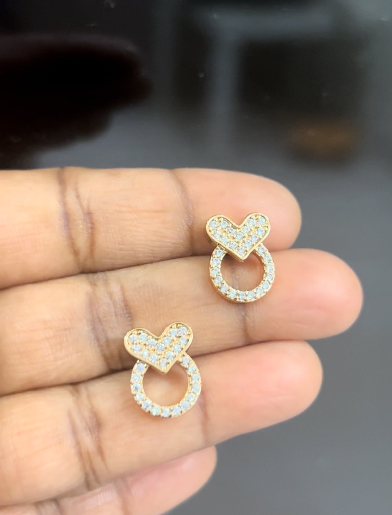 Sparkling Heart Loop Stud Earrings – Gold-Plated CZ Love Circle Design