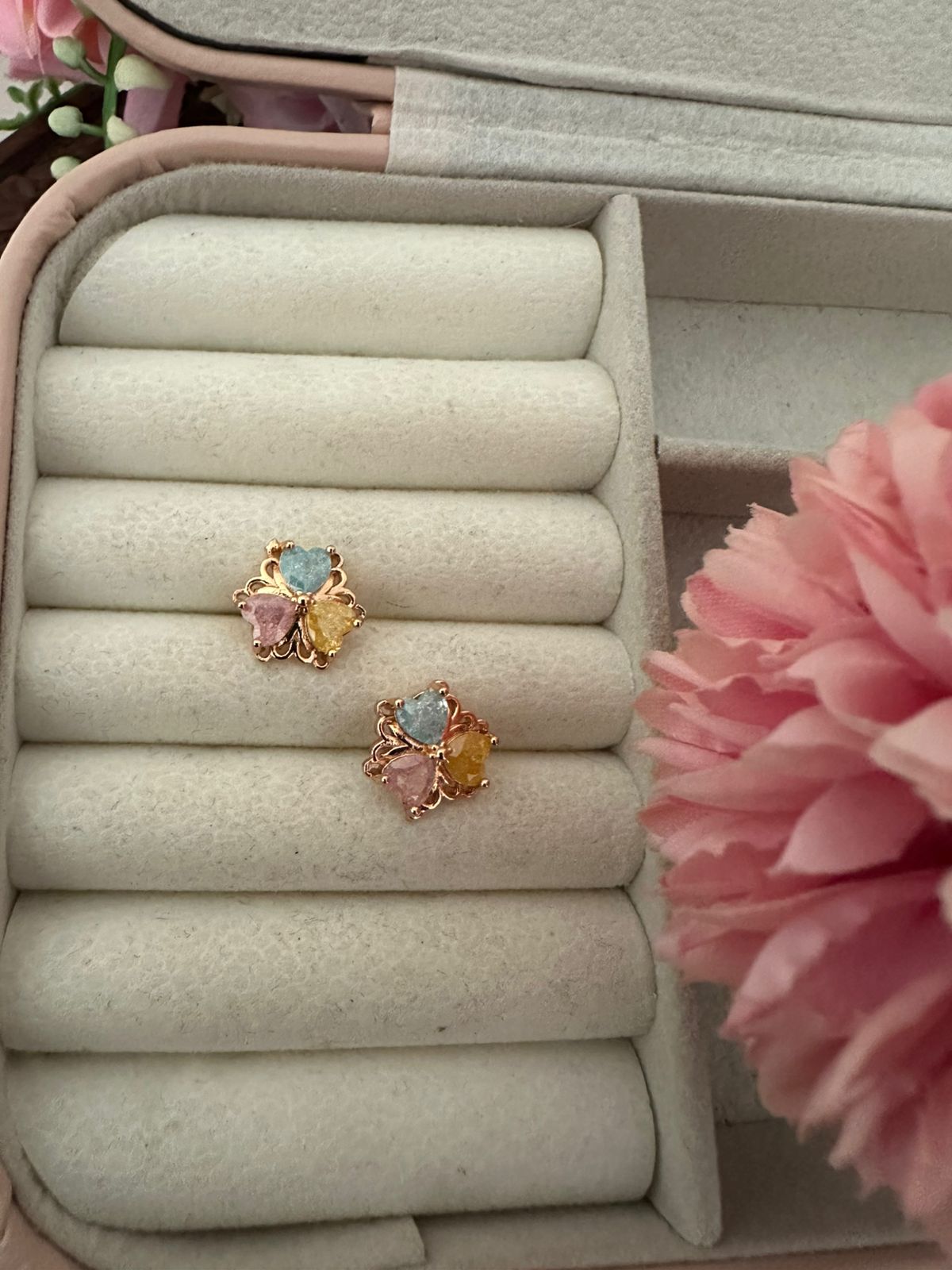 Pastel Bloom Heart Stud Earrings