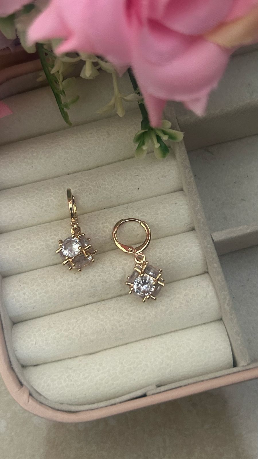 Elegant Round Solitaire Drop Earrings – Gold Finish Minimal Glam