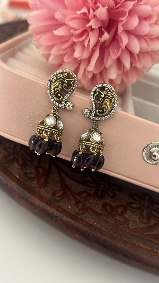 Antique Lord Ganesha Dangler Earrings with Beads – Ethnic Temple Jewelry for Women