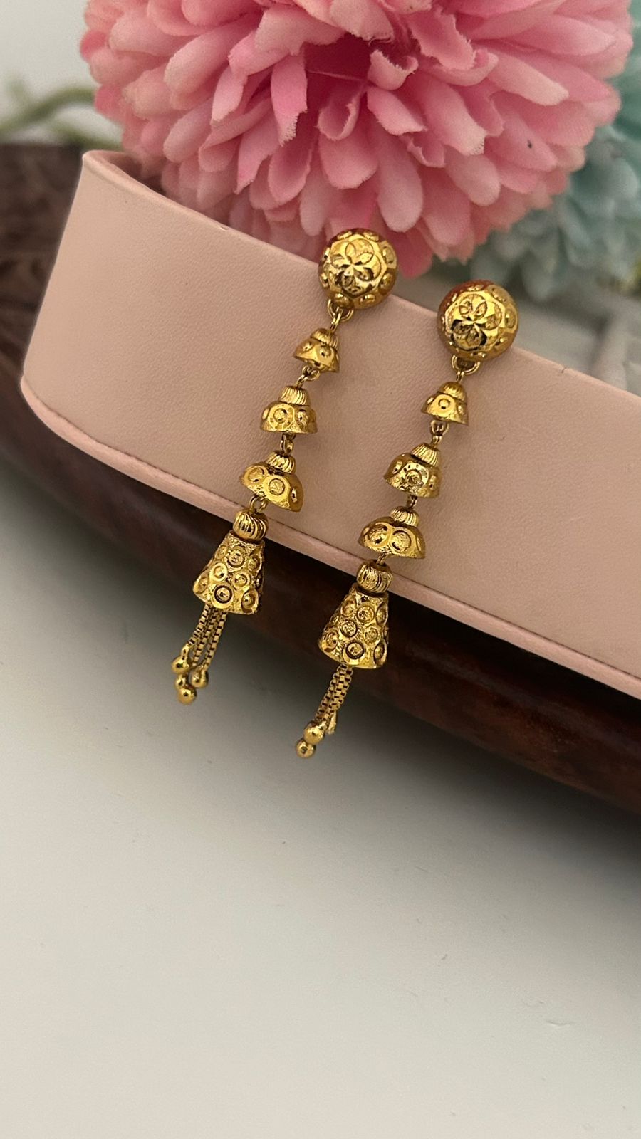Layered Gold Plated Jhumka Dangler Earrings – Traditional Multi-Tier Bell Design for Women & Girls