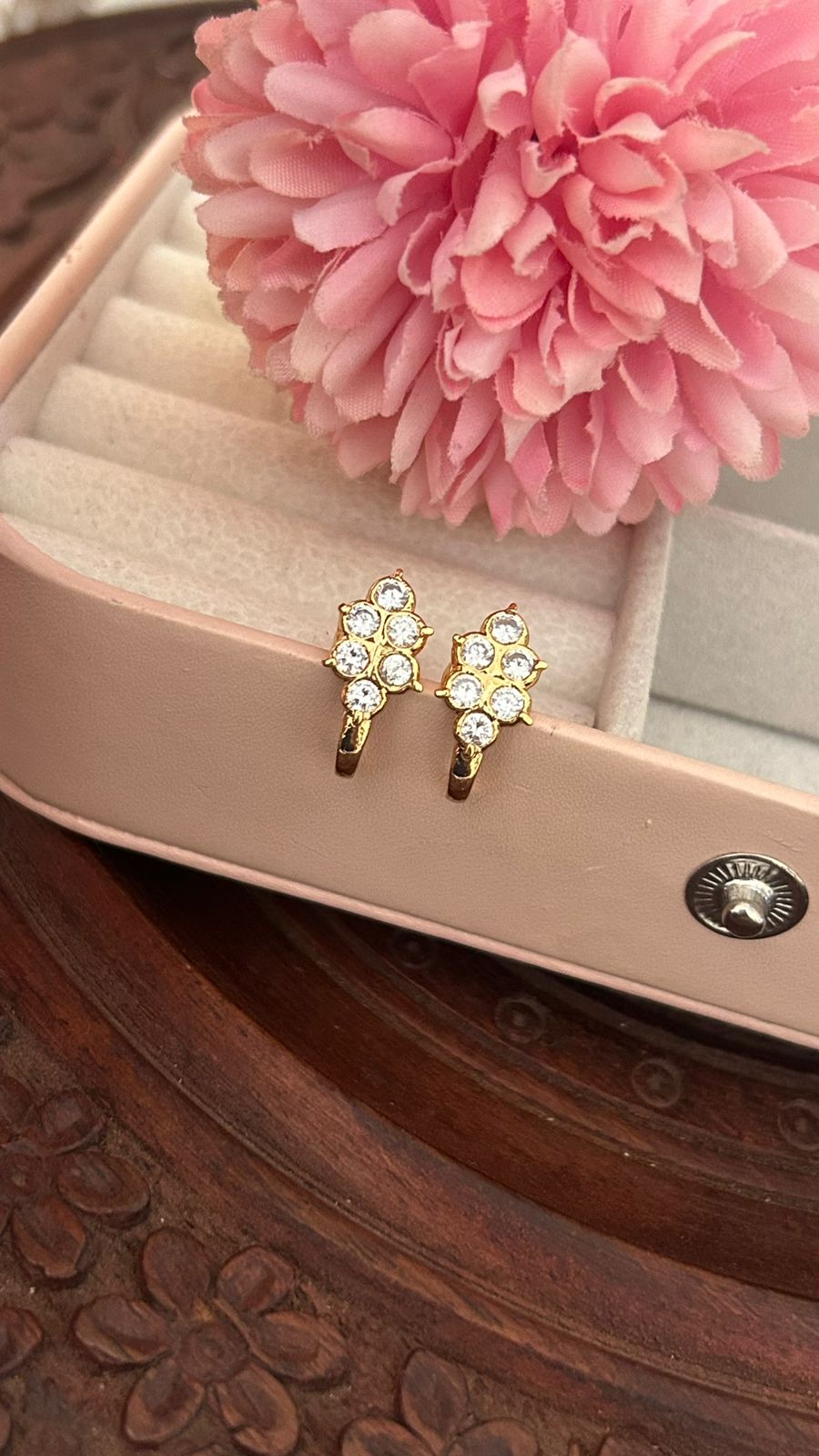 Gold-Plated Cluster Stud Earrings with CZ Stones – Traditional Multi-Stone Ear Tops for Women & Girls